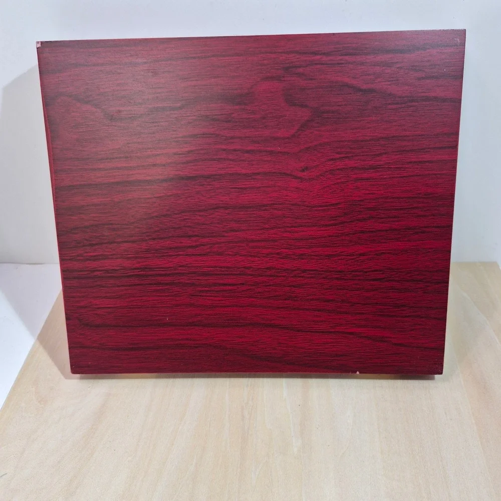 Wooden Display Box Red‎ Wood Grain Compartments Velvet Lined Collectible Storage